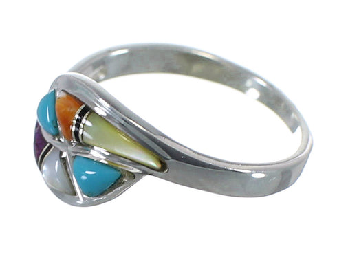 Genuine Sterling Silver And Multicolor Inlay Southwest Ring Size 7-3/4 YX76283